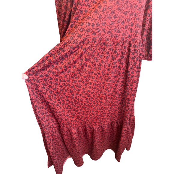 2/$30 Zara M Red & Black Floral Peasant Print Midi Dress - Picture 12 of 13